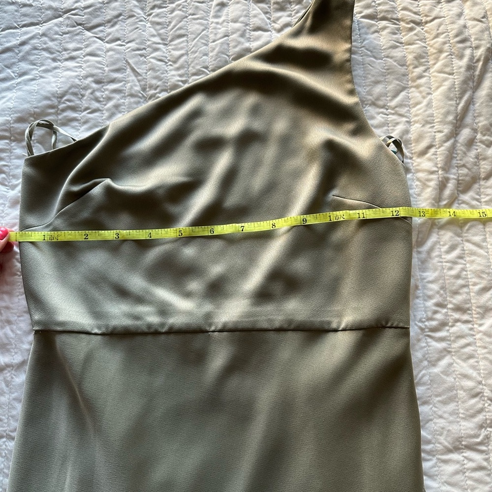 BHLDN One-Shoulder Sage Green Satin Gown - Picture 12 of 14
